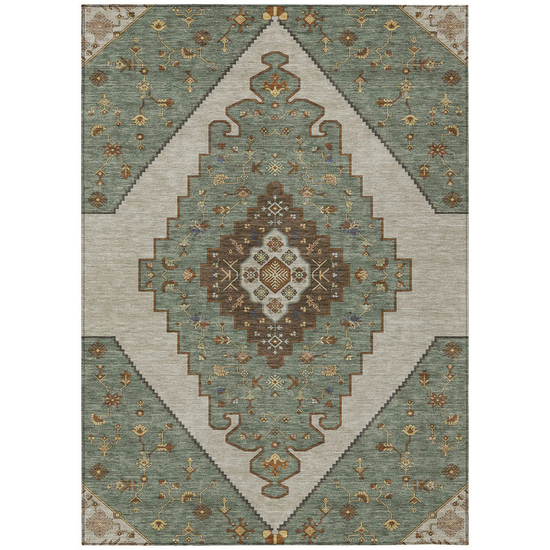 5' X 8' Green And Taupe Geometric Washable Indoor Outdoor Area Rug Homeroots Outdoor