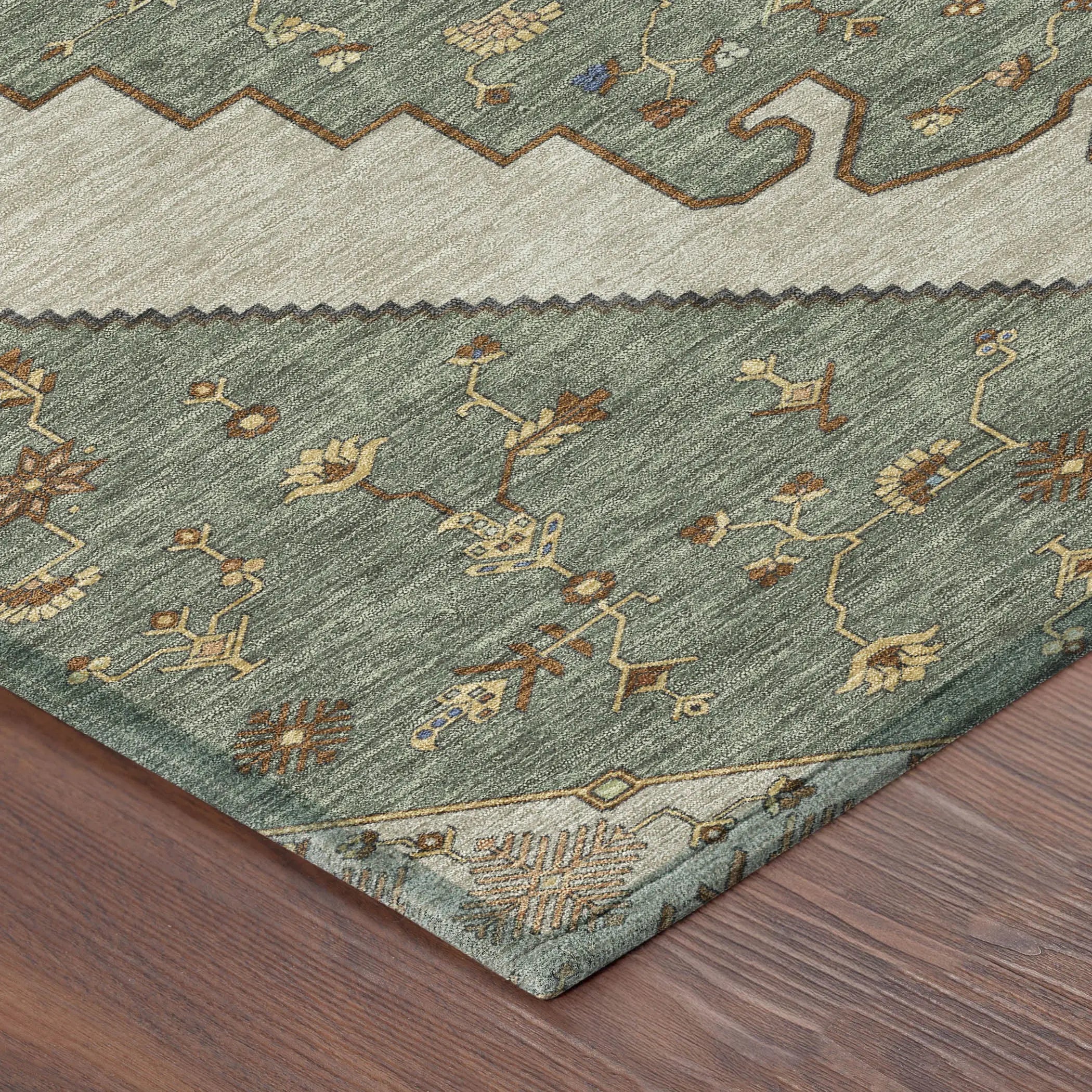 5' X 8' Green And Taupe Geometric Washable Indoor Outdoor Area Rug Homeroots Outdoor