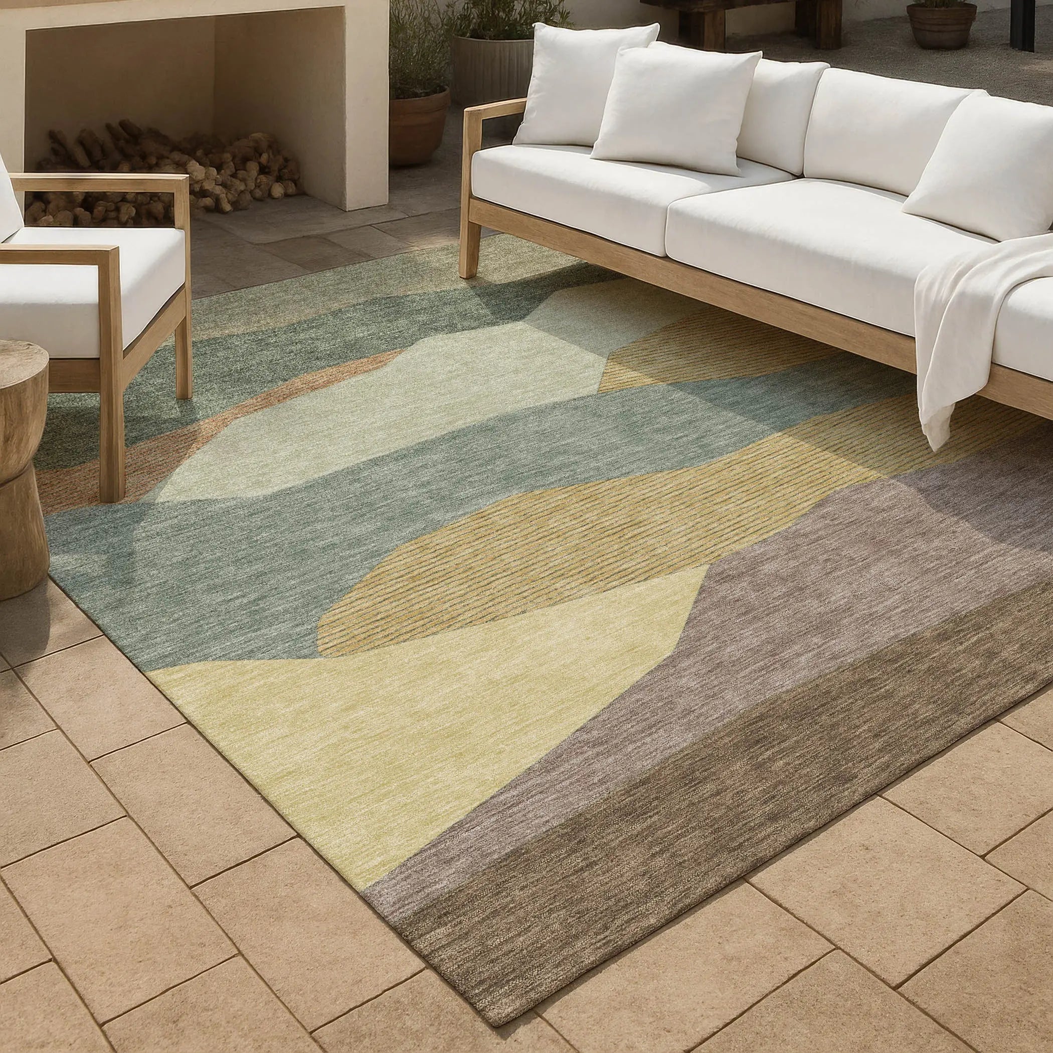 5' X 8' Green And Taupe Geometric Washable Indoor Outdoor Area Rug Homeroots Outdoor