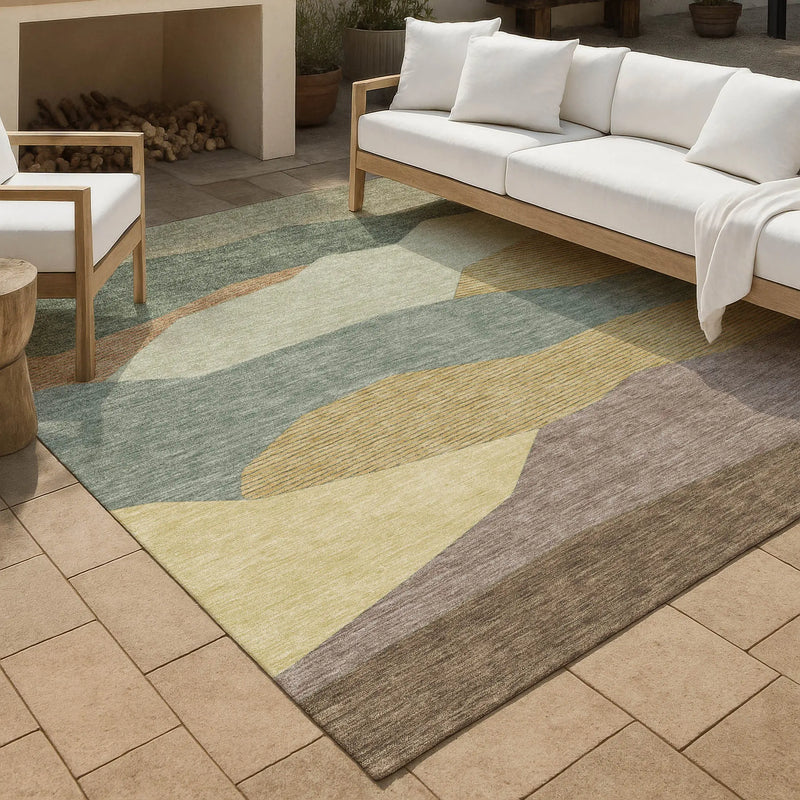 5' X 8' Green And Taupe Geometric Washable Indoor Outdoor Area Rug Homeroots Outdoor