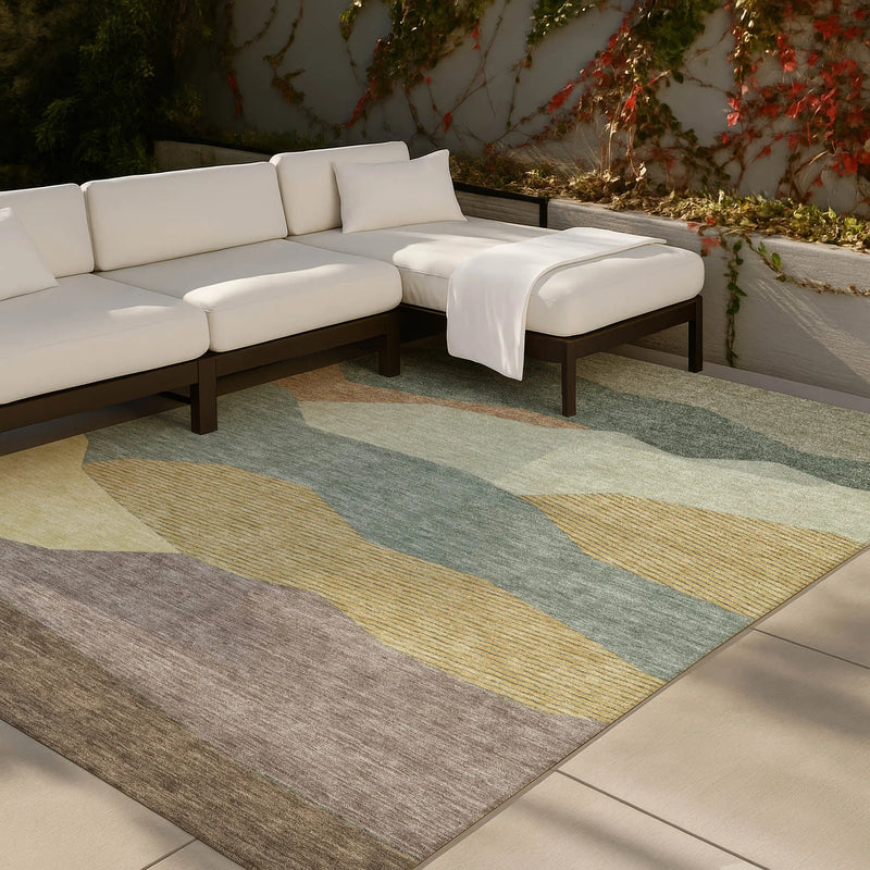 5' X 8' Green And Taupe Geometric Washable Indoor Outdoor Area Rug Homeroots Outdoor