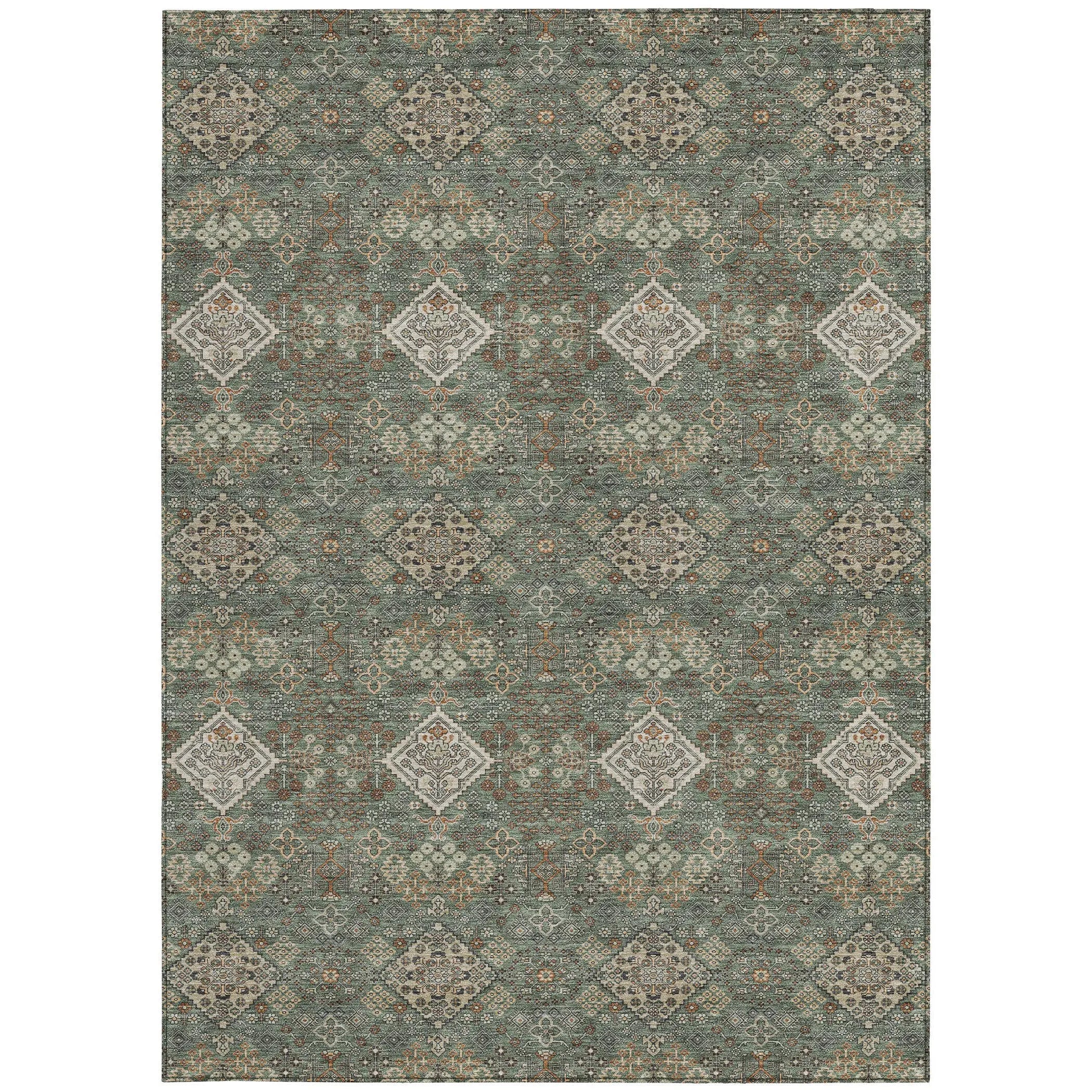 5' X 8' Green And Taupe Geometric Washable Indoor Outdoor Area Rug Homeroots Outdoor