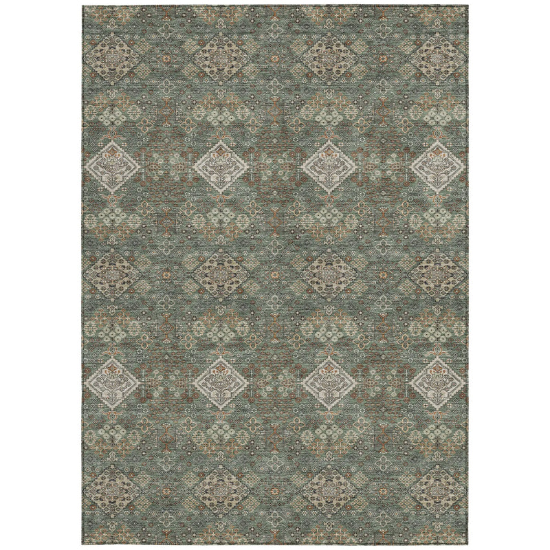 5' X 8' Green And Taupe Geometric Washable Indoor Outdoor Area Rug Homeroots Outdoor