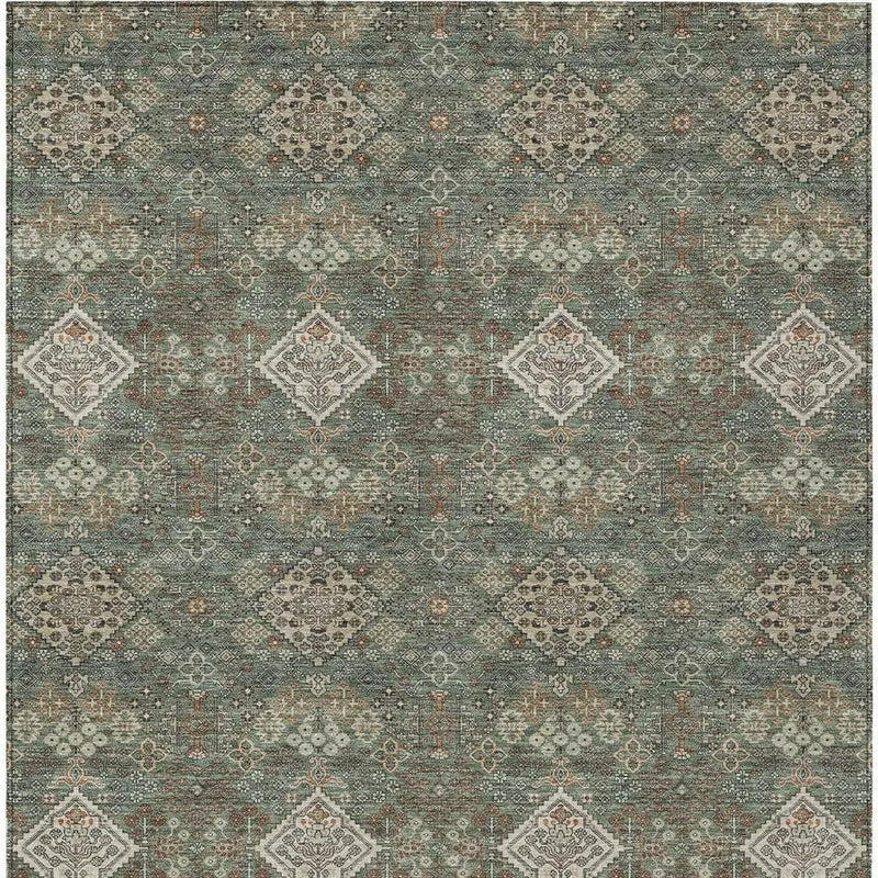 5' X 8' Green And Taupe Geometric Washable Indoor Outdoor Area Rug Homeroots Outdoor