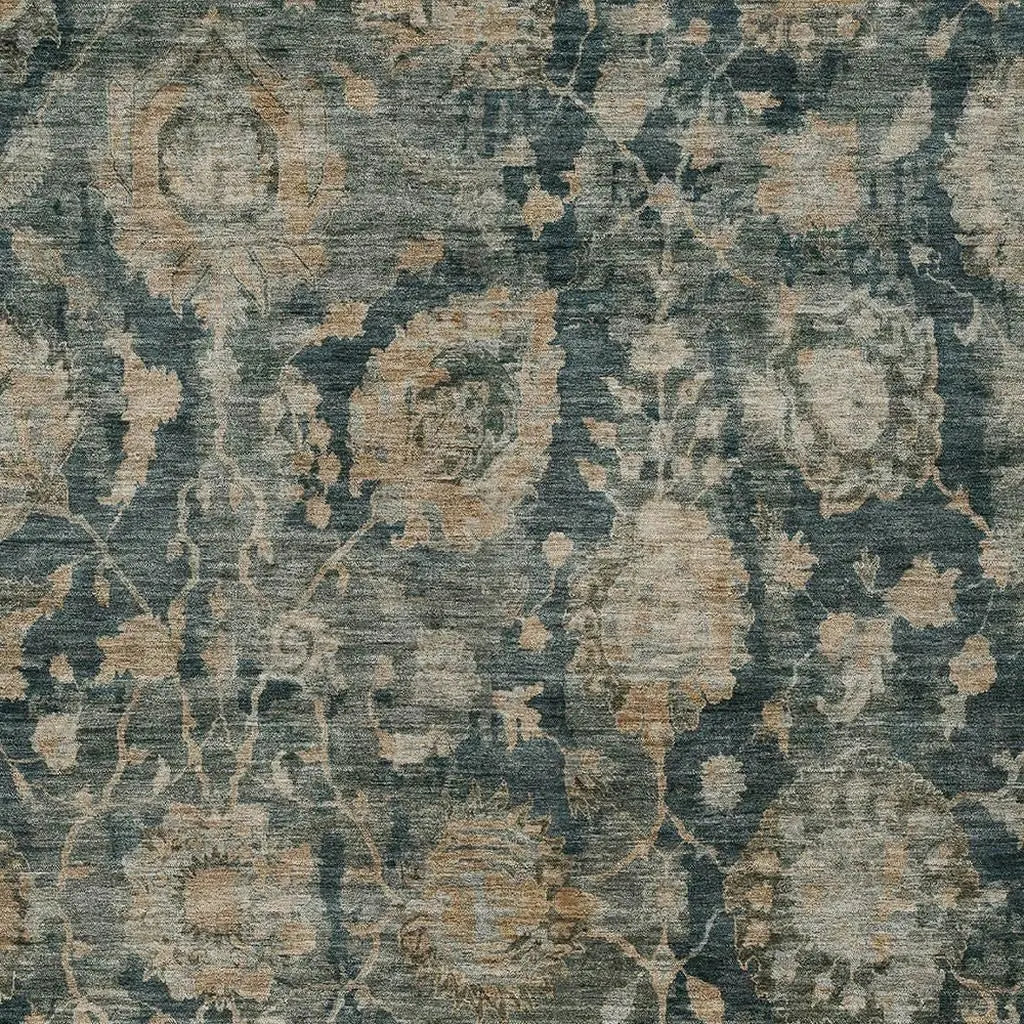 5' X 8' Green And Teal Blue Botanical Leaves Washable Indoor Outdoor Area Rug Homeroots Outdoor