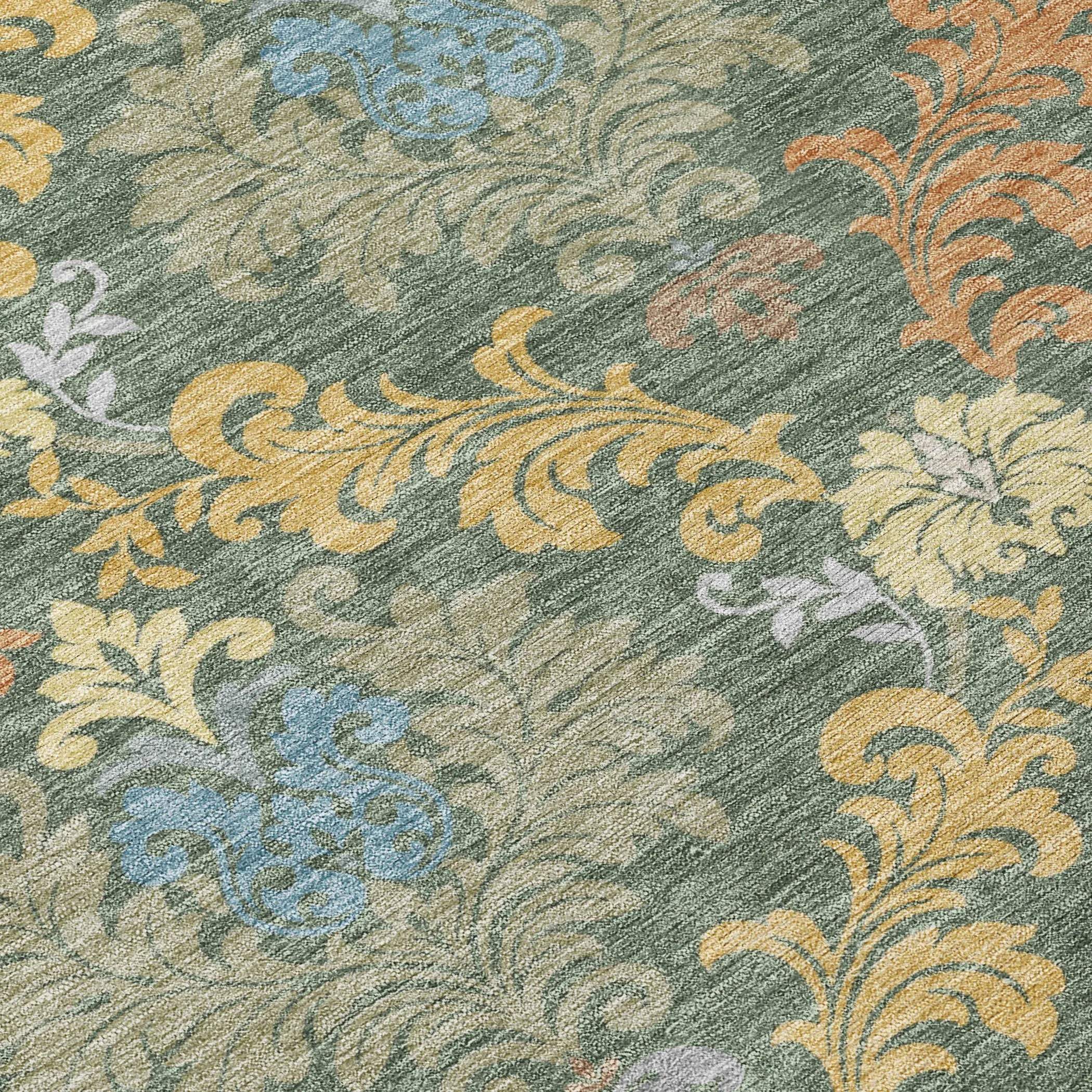 5' X 8' Green And Teal Blue Damask Washable Indoor Outdoor Area Rug Homeroots Outdoor