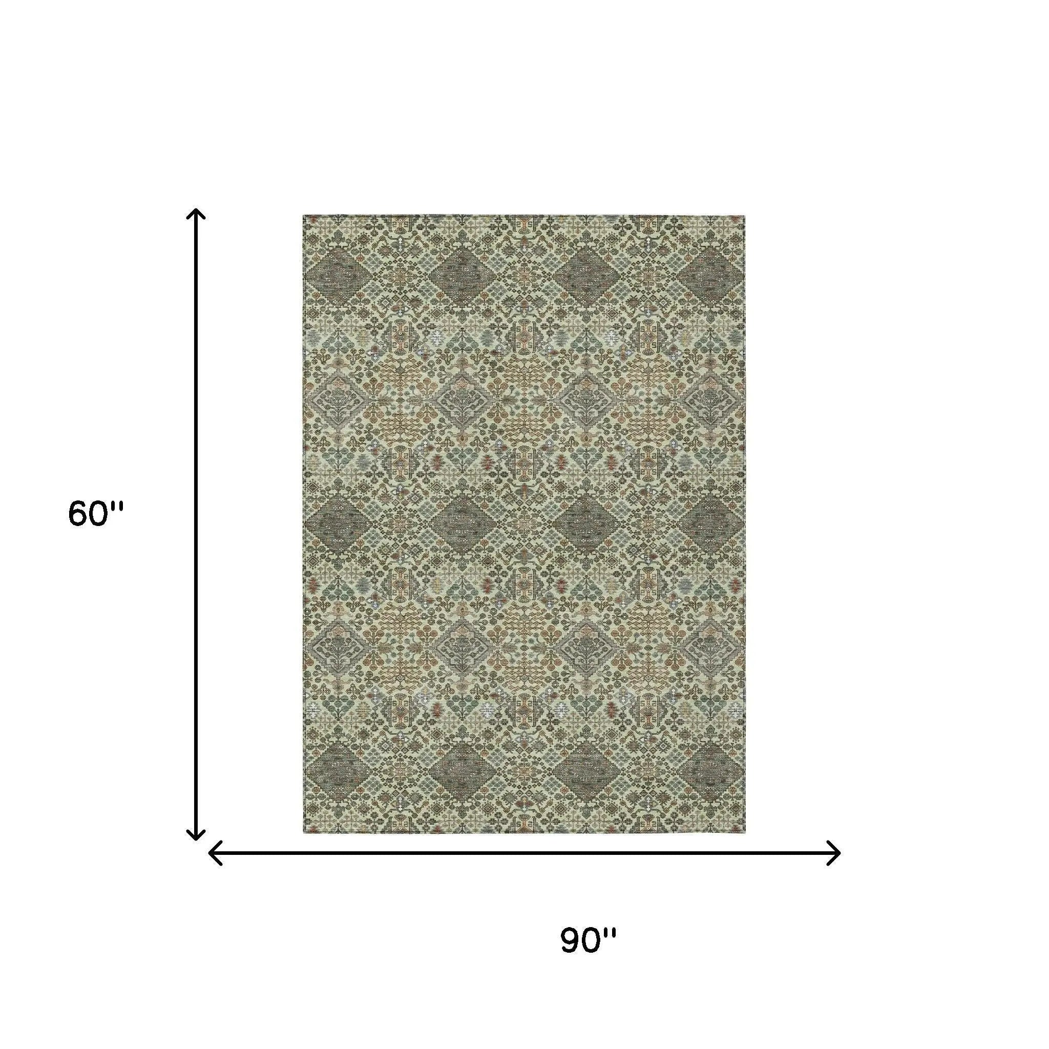 5' X 8' Green And Teal Blue Geometric Washable Indoor Outdoor Area Rug Homeroots Outdoor