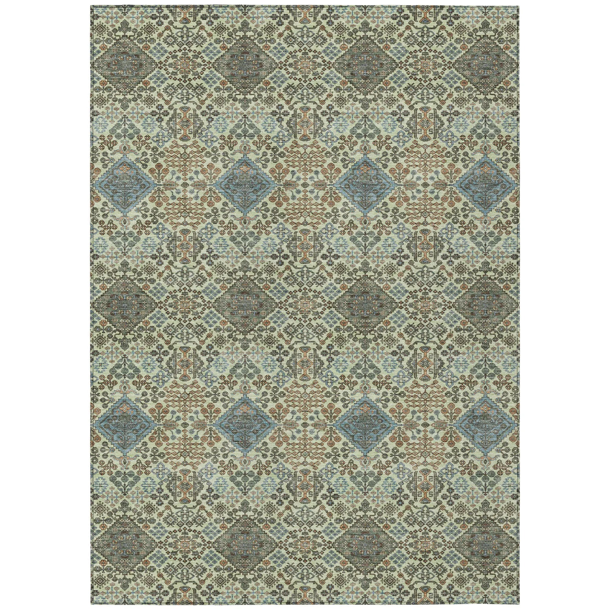 5' X 8' Green And Teal Blue Geometric Washable Indoor Outdoor Area Rug Homeroots Outdoor