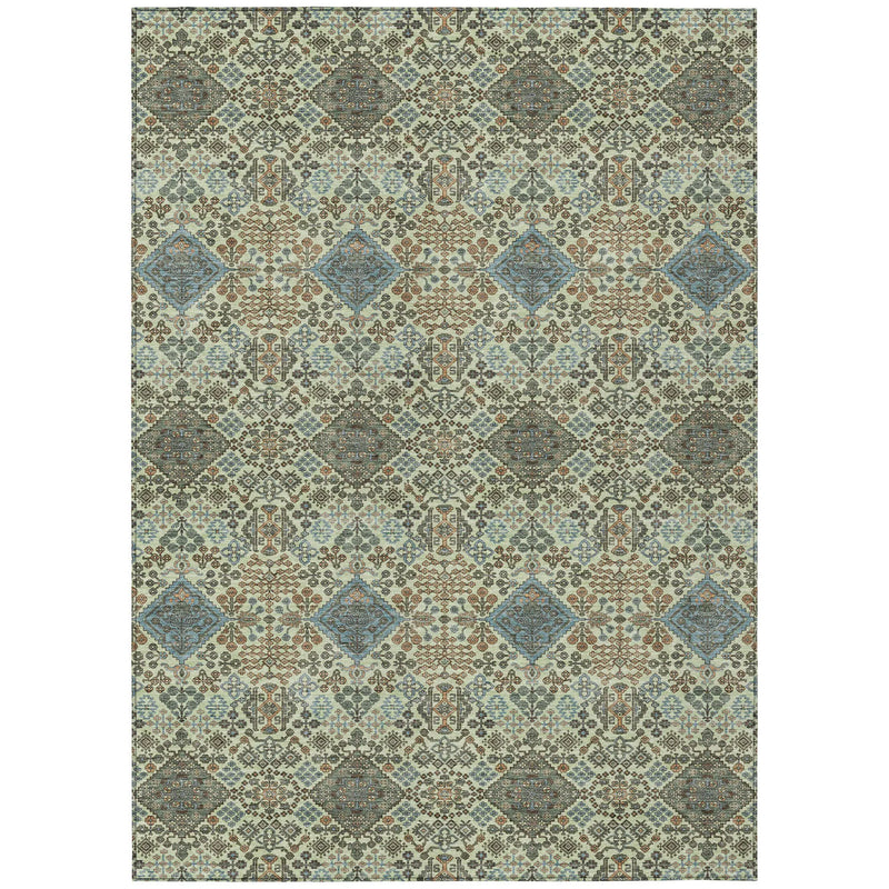5' X 8' Green And Teal Blue Geometric Washable Indoor Outdoor Area Rug Homeroots Outdoor