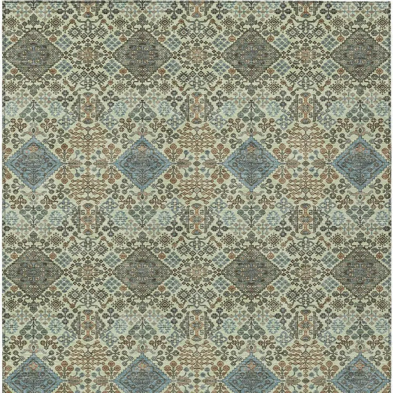 5' X 8' Green And Teal Blue Geometric Washable Indoor Outdoor Area Rug Homeroots Outdoor