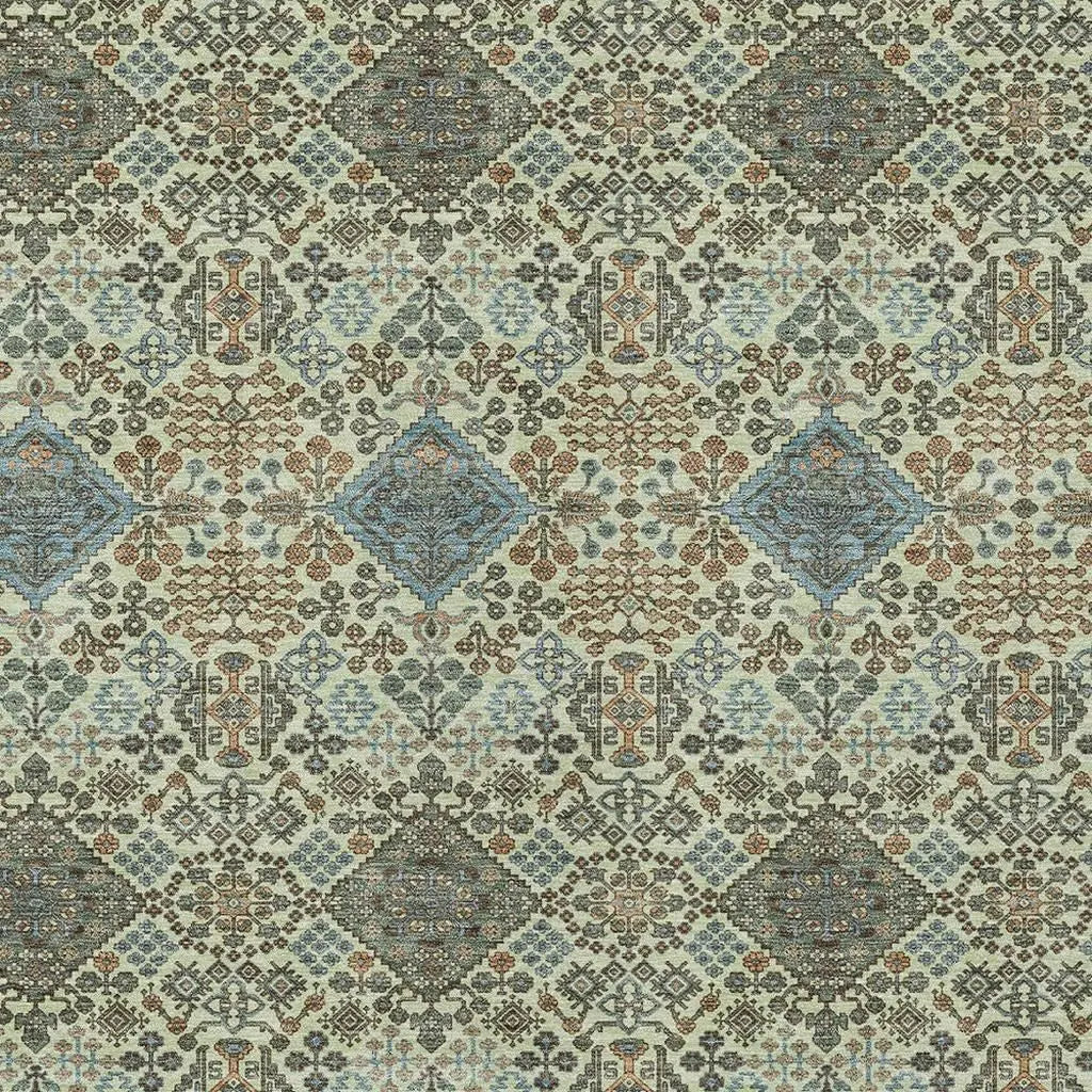 5' X 8' Green And Teal Blue Geometric Washable Indoor Outdoor Area Rug Homeroots Outdoor