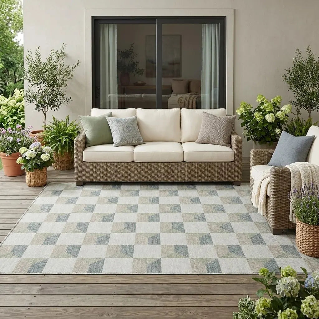 5' X 8' Green And Teal Blue Geometric Washable Indoor Outdoor Area Rug Homeroots Outdoor