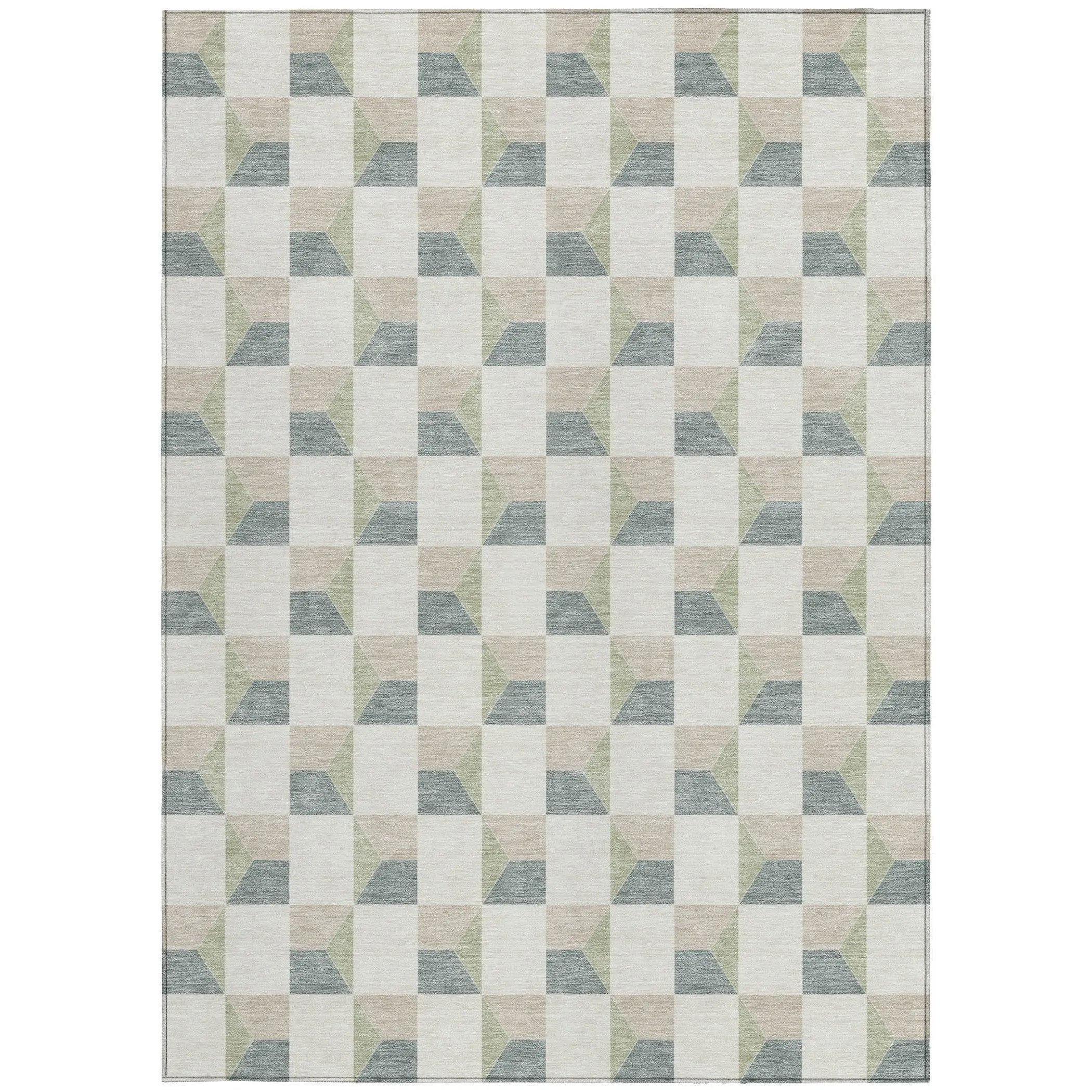5' X 8' Green And Teal Blue Geometric Washable Indoor Outdoor Area Rug Homeroots Outdoor