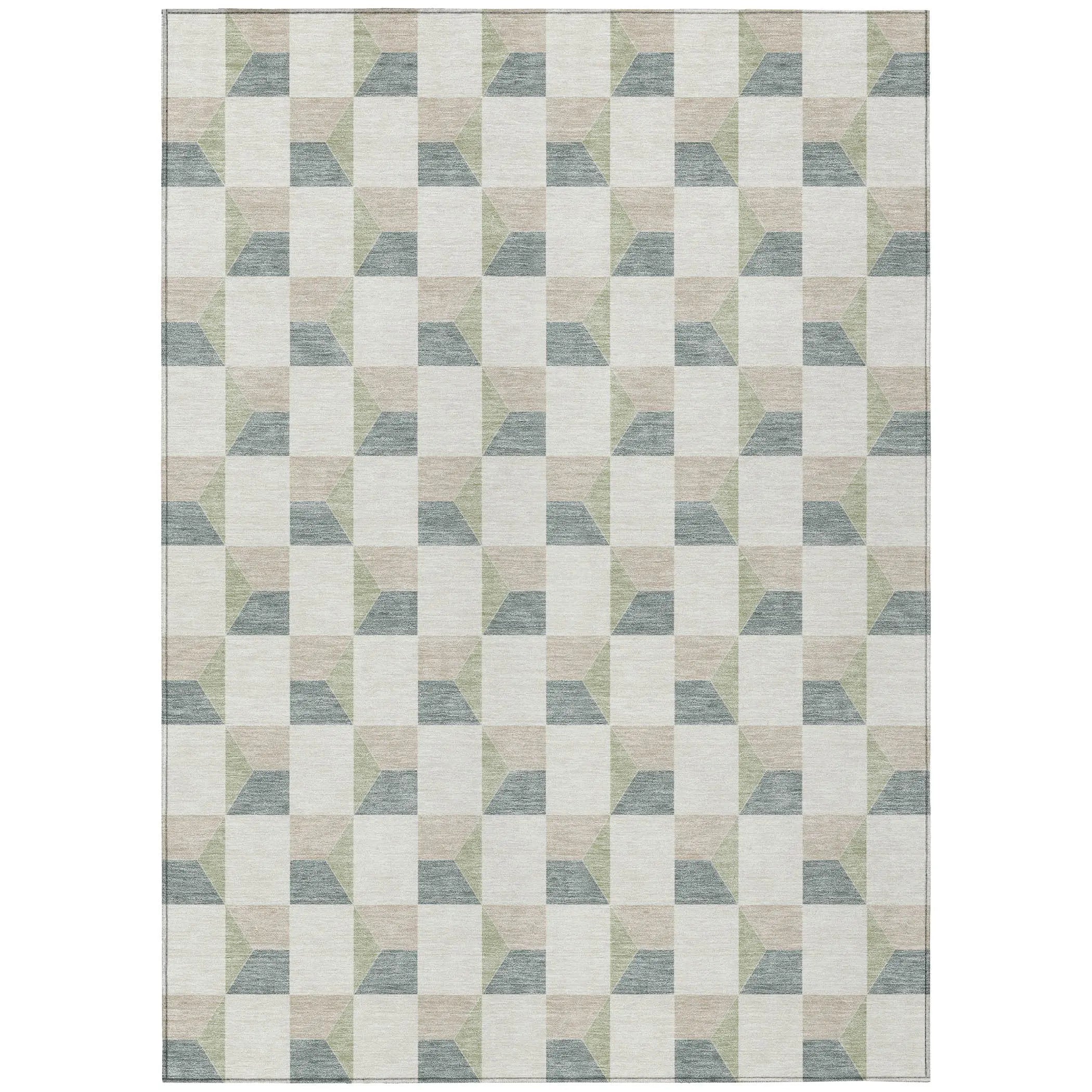 5' X 8' Green And Teal Blue Geometric Washable Indoor Outdoor Area Rug Homeroots Outdoor