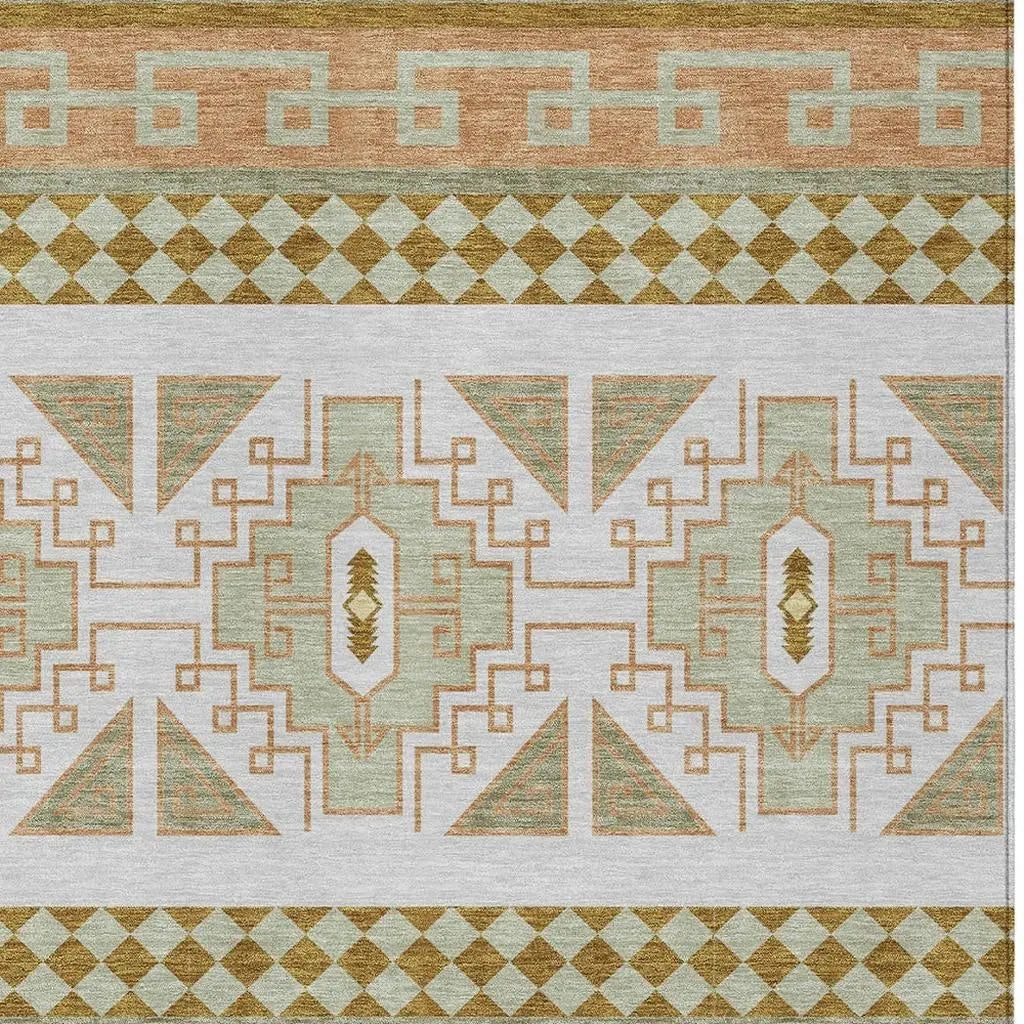 5' X 8' Green And Teal Blue Tribal Washable Indoor Outdoor Area Rug Homeroots Outdoor
