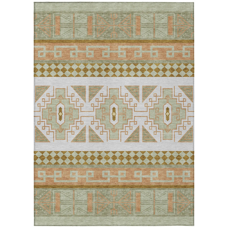 5' X 8' Green And Teal Blue Tribal Washable Indoor Outdoor Area Rug Homeroots Outdoor