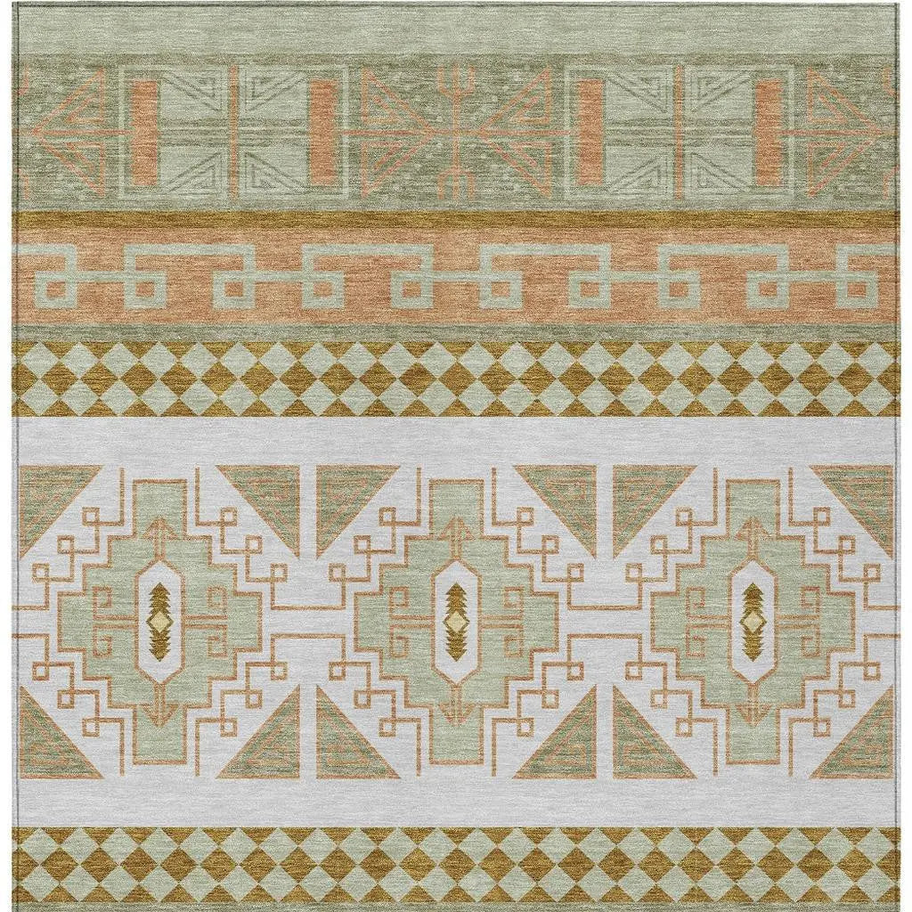5' X 8' Green And Teal Blue Tribal Washable Indoor Outdoor Area Rug Homeroots Outdoor
