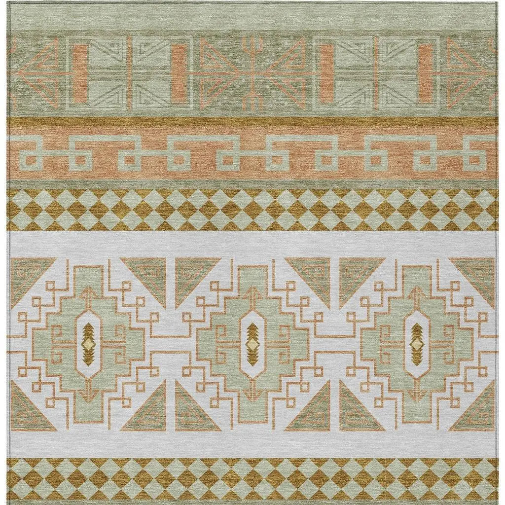 5' X 8' Green And Teal Blue Tribal Washable Indoor Outdoor Area Rug Homeroots Outdoor