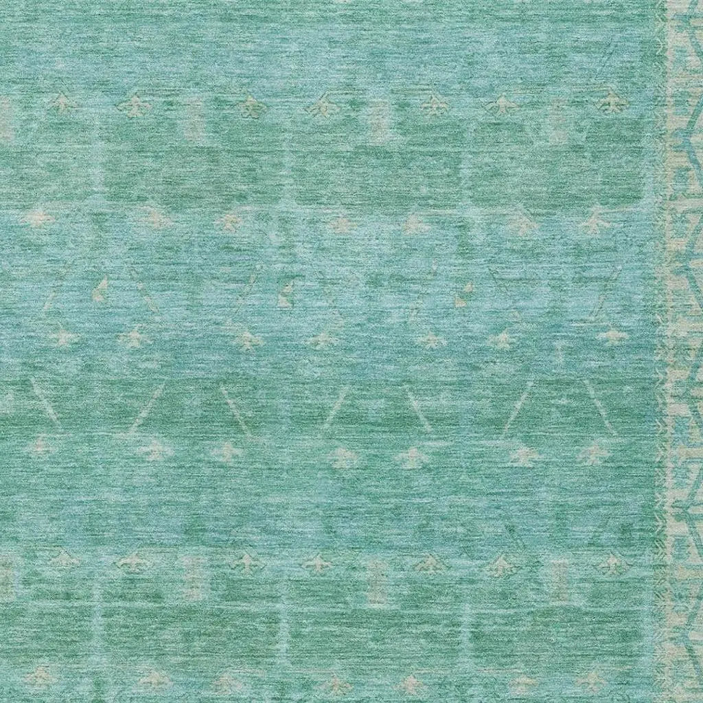 5' X 8' Green And Teal Blue Tribal Washable Indoor Outdoor Area Rug Homeroots Outdoor