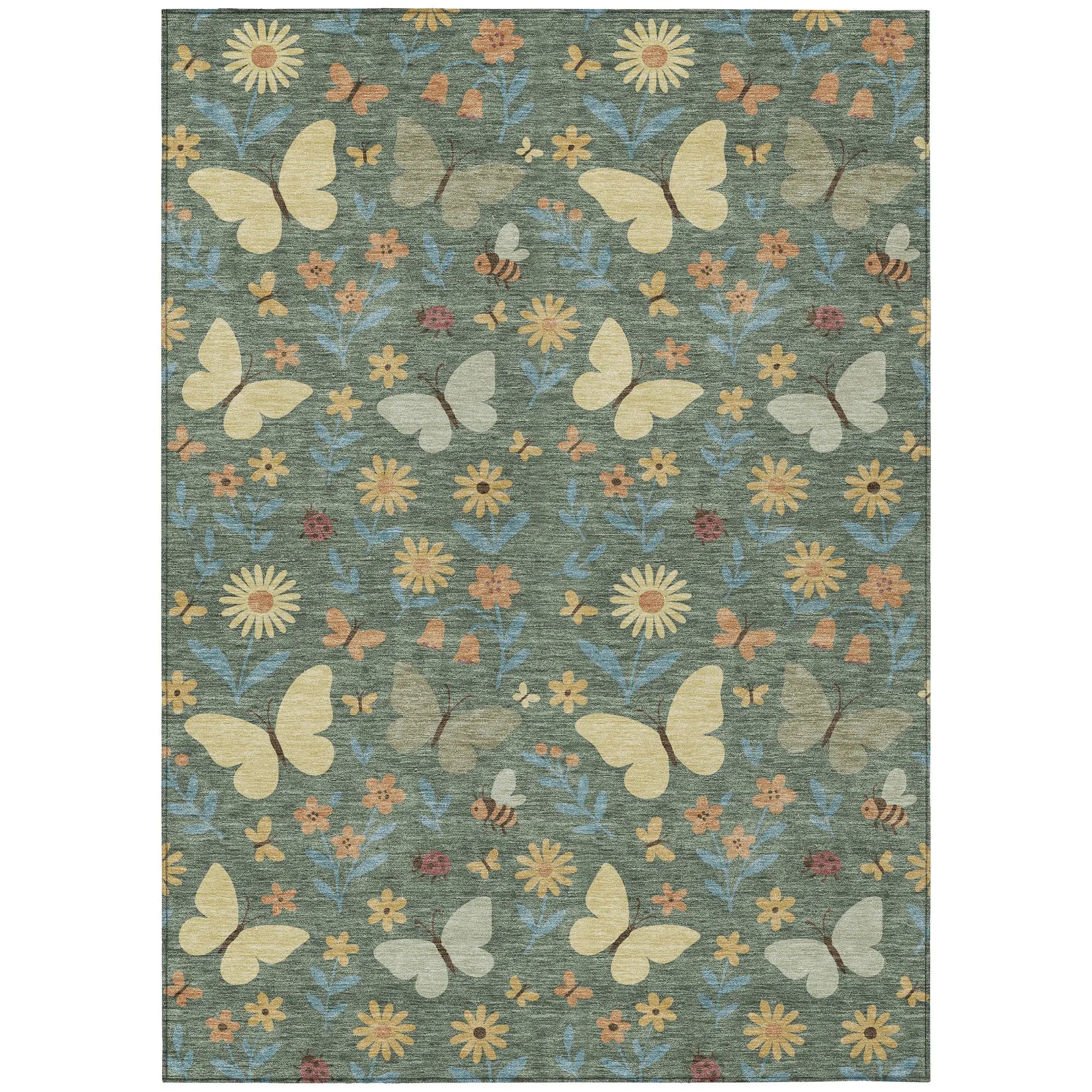 5' X 8' Green And Wheat Abstract Washable Indoor Outdoor Area Rug Homeroots Outdoor