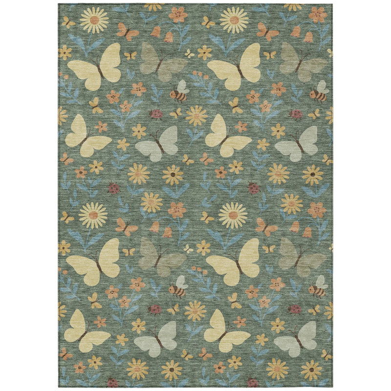 5' X 8' Green And Wheat Abstract Washable Indoor Outdoor Area Rug Homeroots Outdoor
