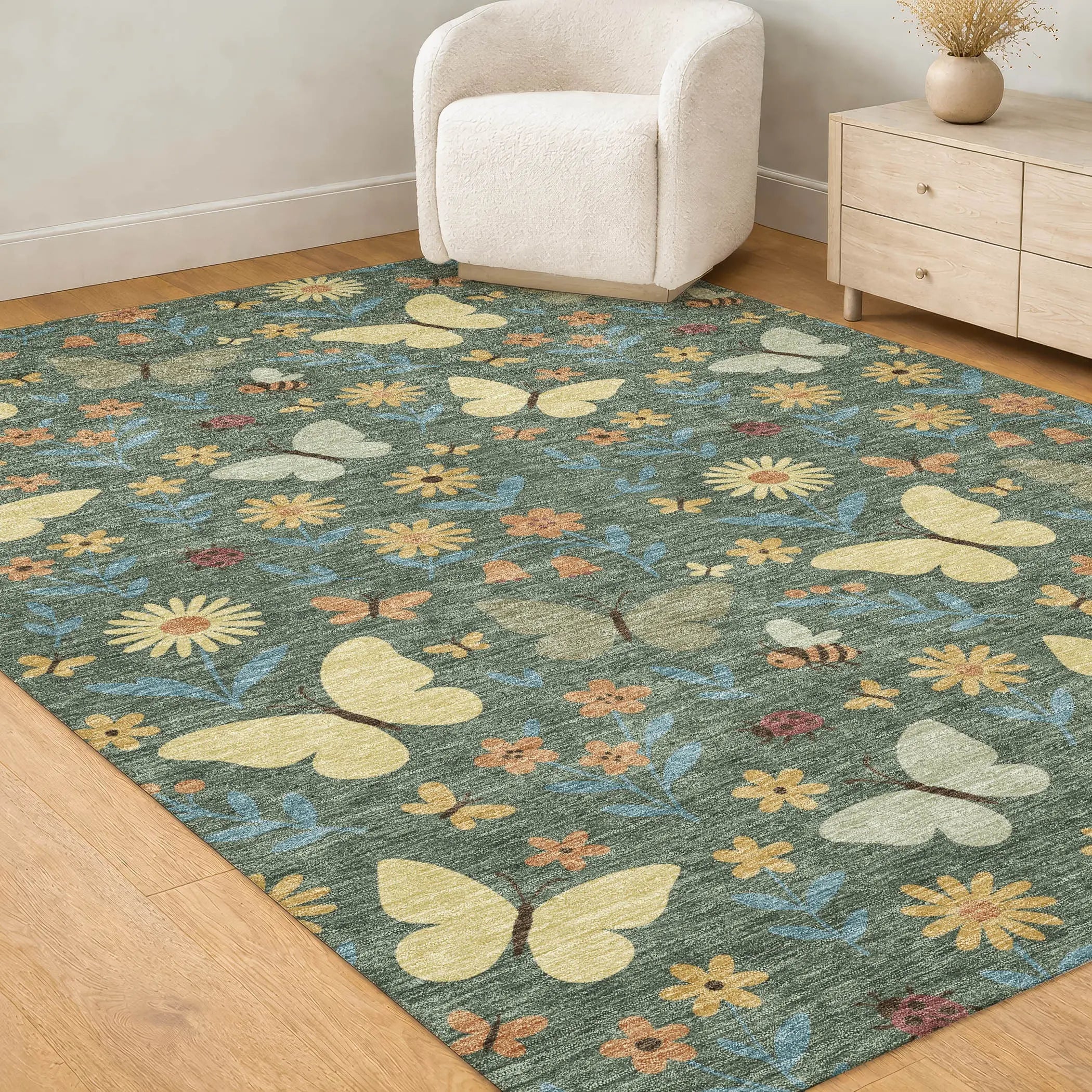 5' X 8' Green And Wheat Abstract Washable Indoor Outdoor Area Rug Homeroots Outdoor