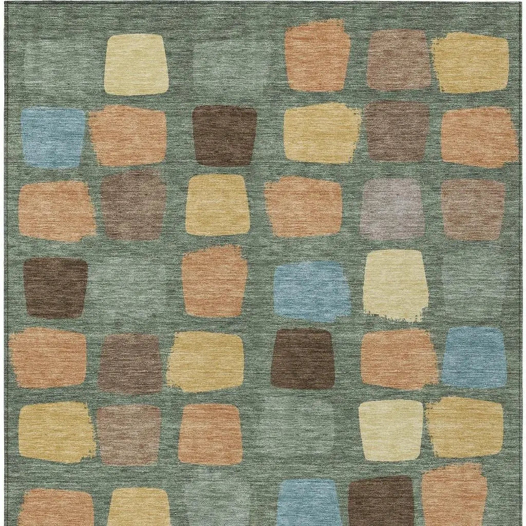 5' X 8' Green And Wheat Geometric Washable Indoor Outdoor Area Rug Homeroots Outdoor
