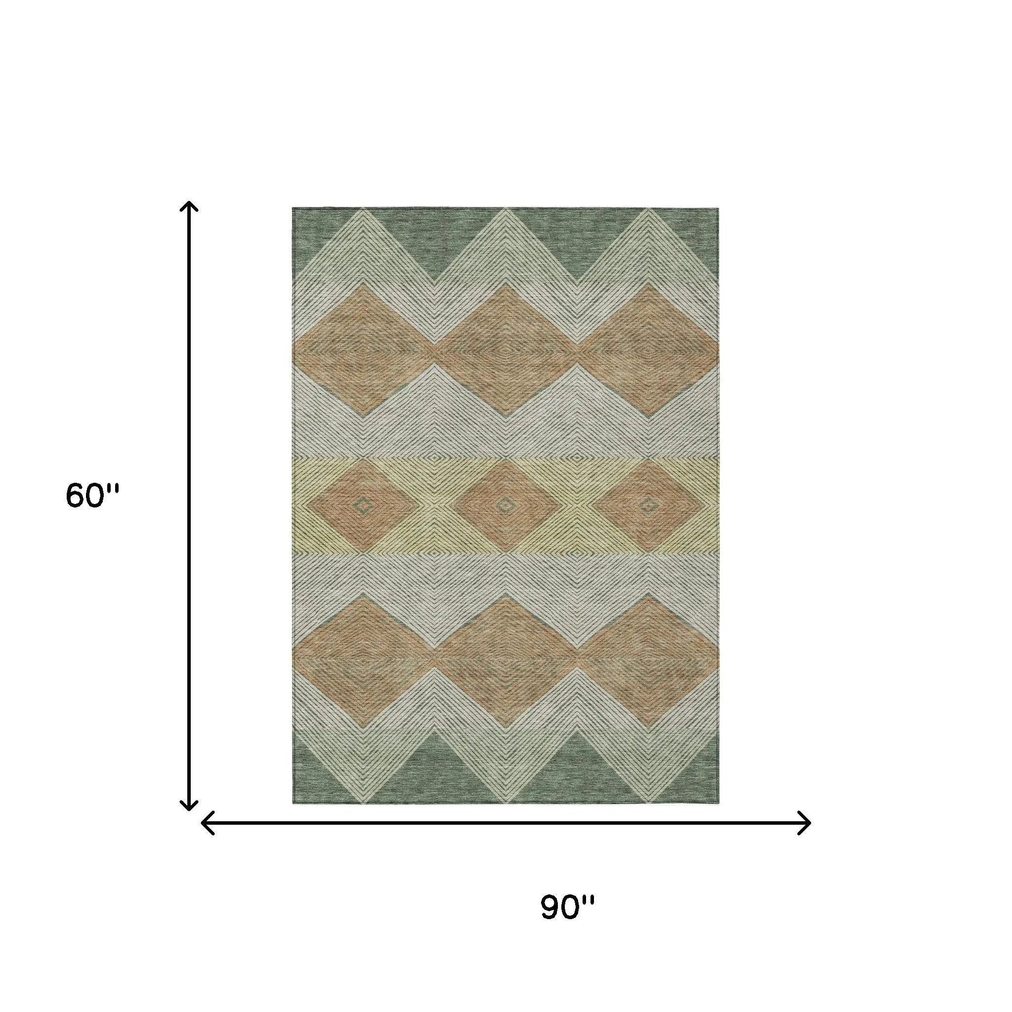 5' X 8' Green And Wheat Geometric Washable Indoor Outdoor Area Rug Homeroots Outdoor