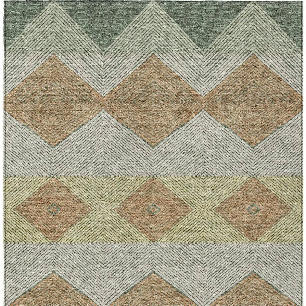 5' X 8' Green And Wheat Geometric Washable Indoor Outdoor Area Rug Homeroots Outdoor
