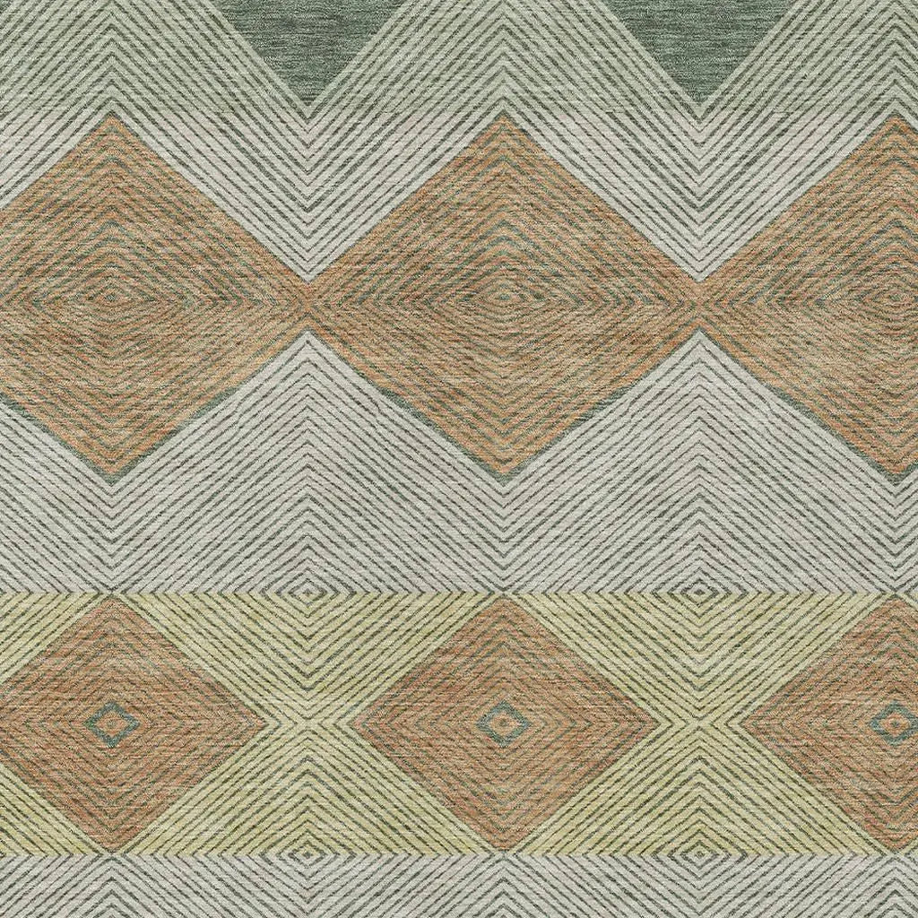 5' X 8' Green And Wheat Geometric Washable Indoor Outdoor Area Rug Homeroots Outdoor