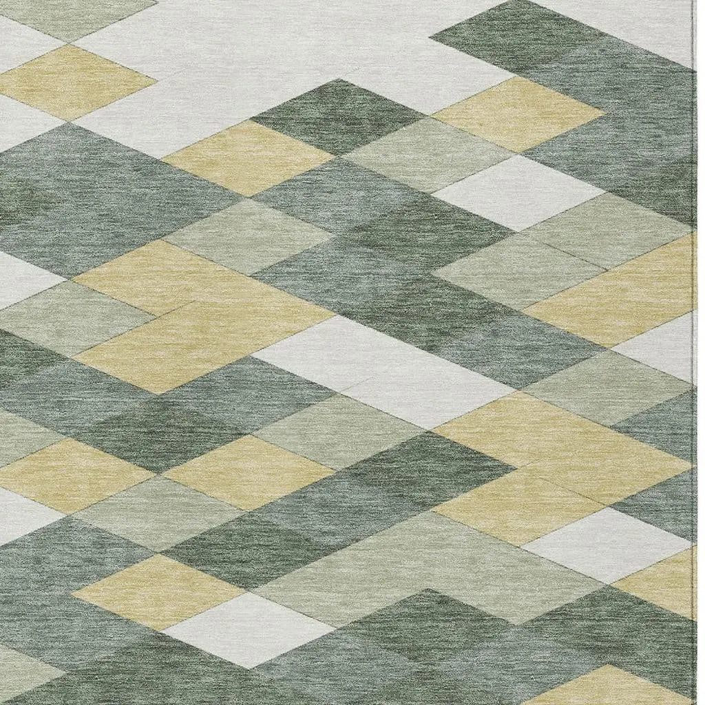 5' X 8' Green And Wheat Geometric Washable Indoor Outdoor Area Rug Homeroots Outdoor