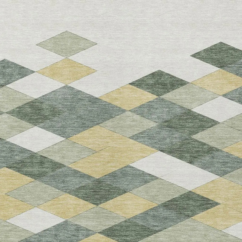 5' X 8' Green And Wheat Geometric Washable Indoor Outdoor Area Rug Homeroots Outdoor