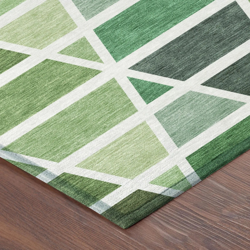 5' X 8' Green And White Geometric Washable Indoor Outdoor Area Rug Homeroots Outdoor