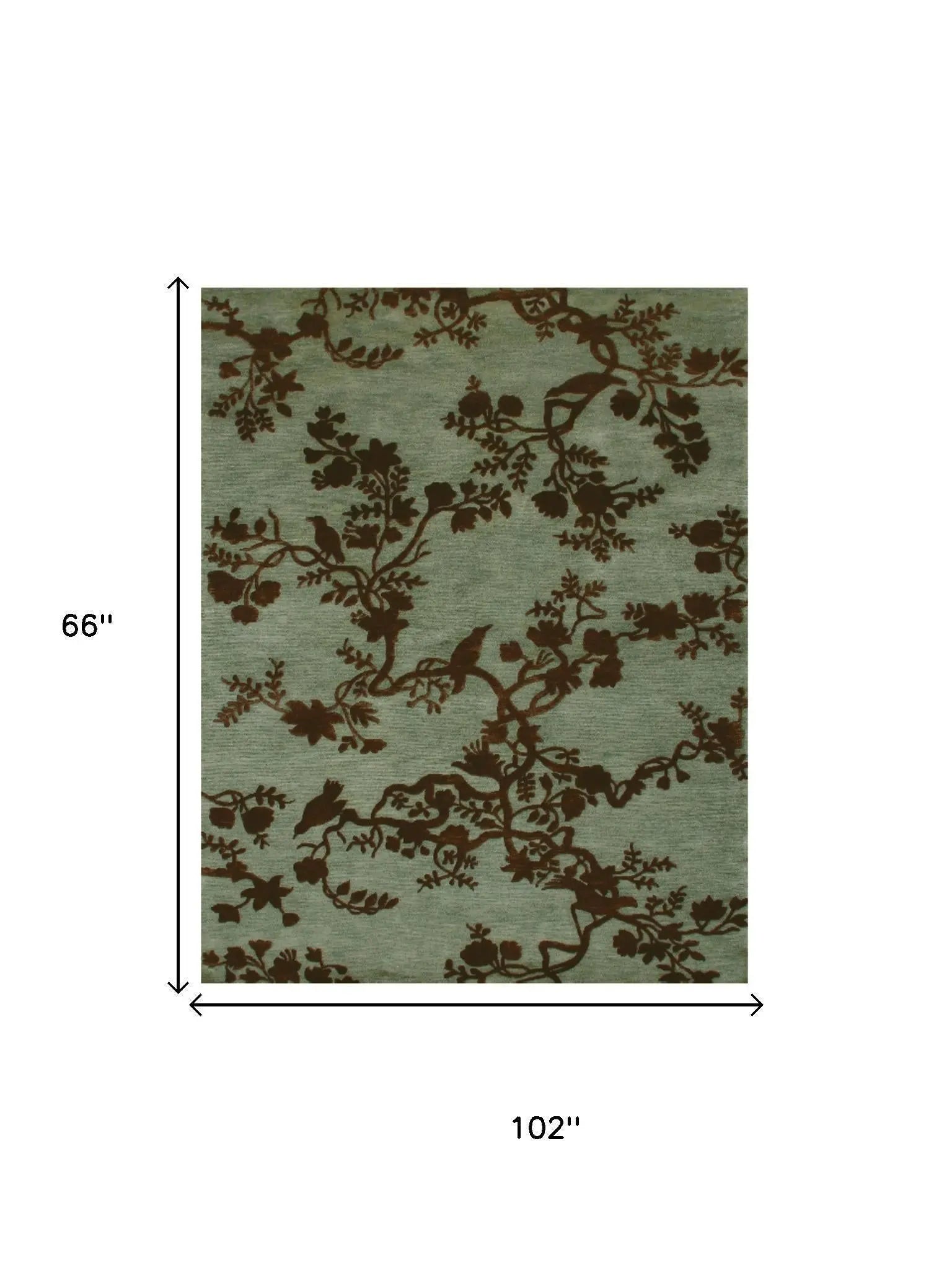 5' X 8' Green Blue And Brown Wool Floral Hand Knotted Area Rug Homeroots Home Decor
