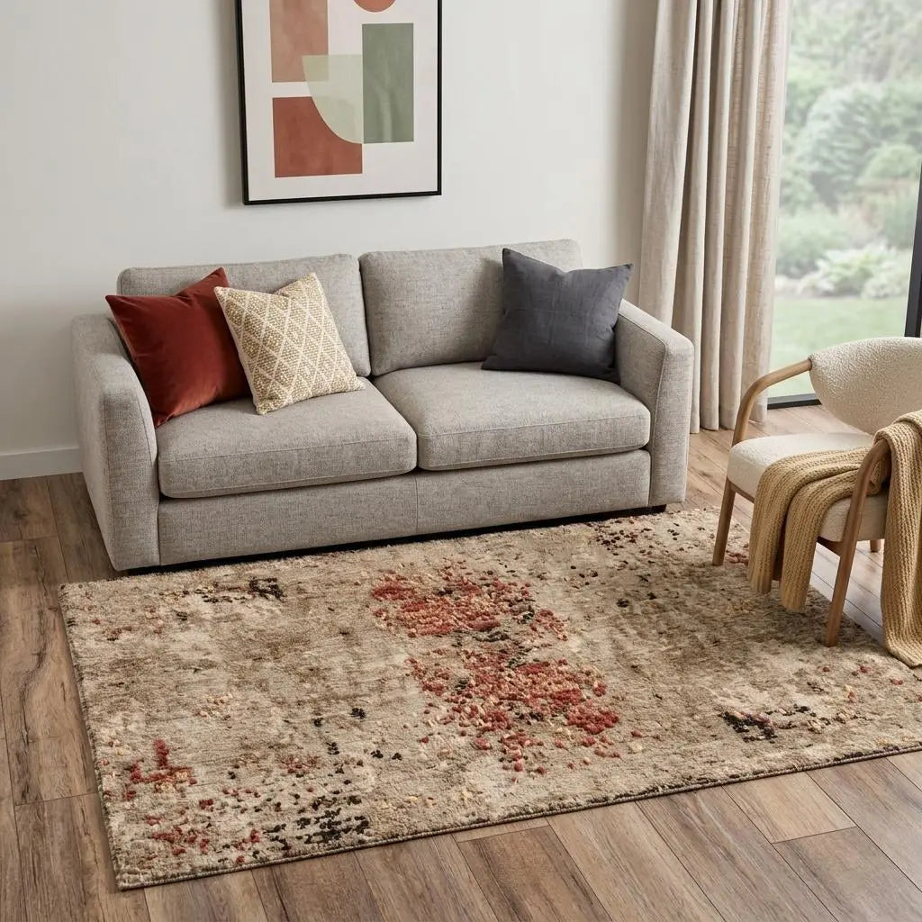 5' X 8' Green Copper And Beige New Zealand Lambs Wool Abstract Hand Carved Handmade Area Rug Homeroots Home Decor