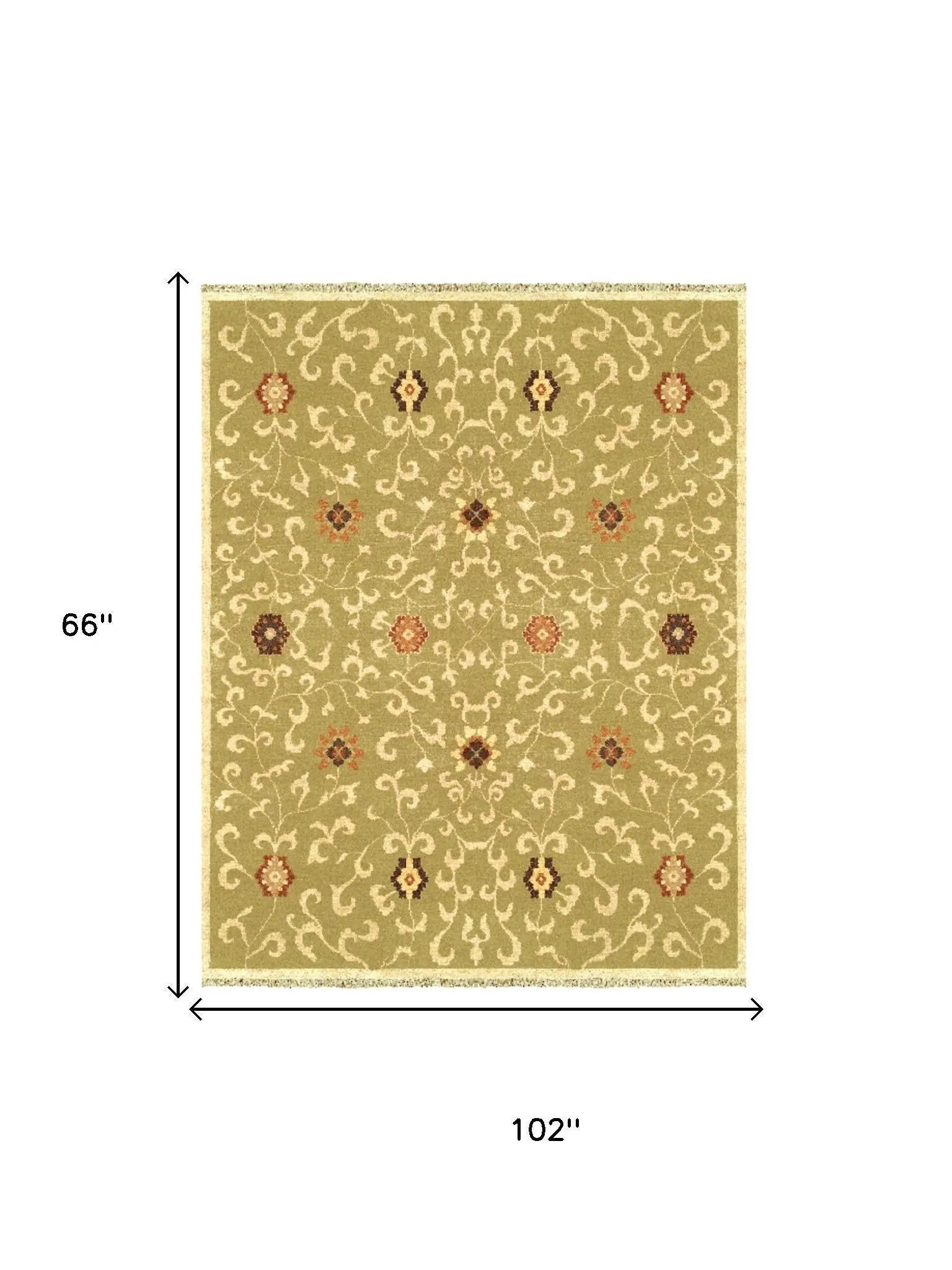 5' X 8' Green Tan And Ivory Wool Floral Hand Knotted Area Rug With Fringe Homeroots Home Decor