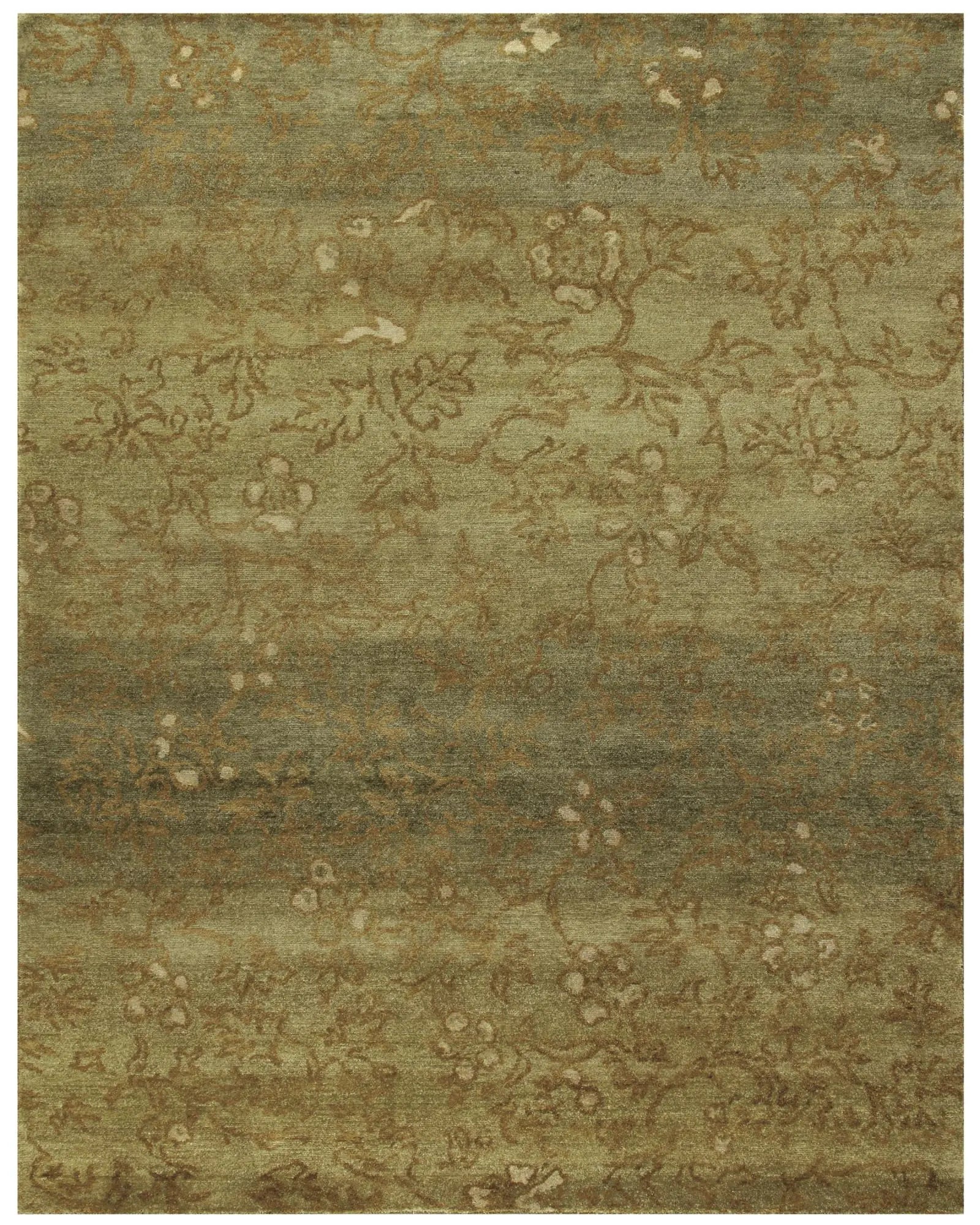 5' X 8' Green Tan And Yellow Wool Floral Hand Knotted Area Rug Homeroots Home Decor