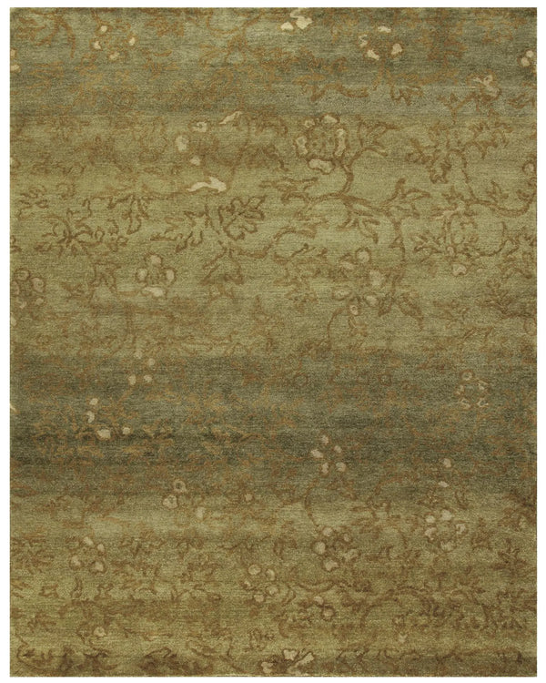 5' X 8' Green Tan And Yellow Wool Floral Hand Knotted Area Rug Homeroots Home Decor