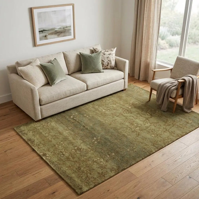 5' X 8' Green Tan And Yellow Wool Floral Hand Knotted Area Rug Homeroots Home Decor