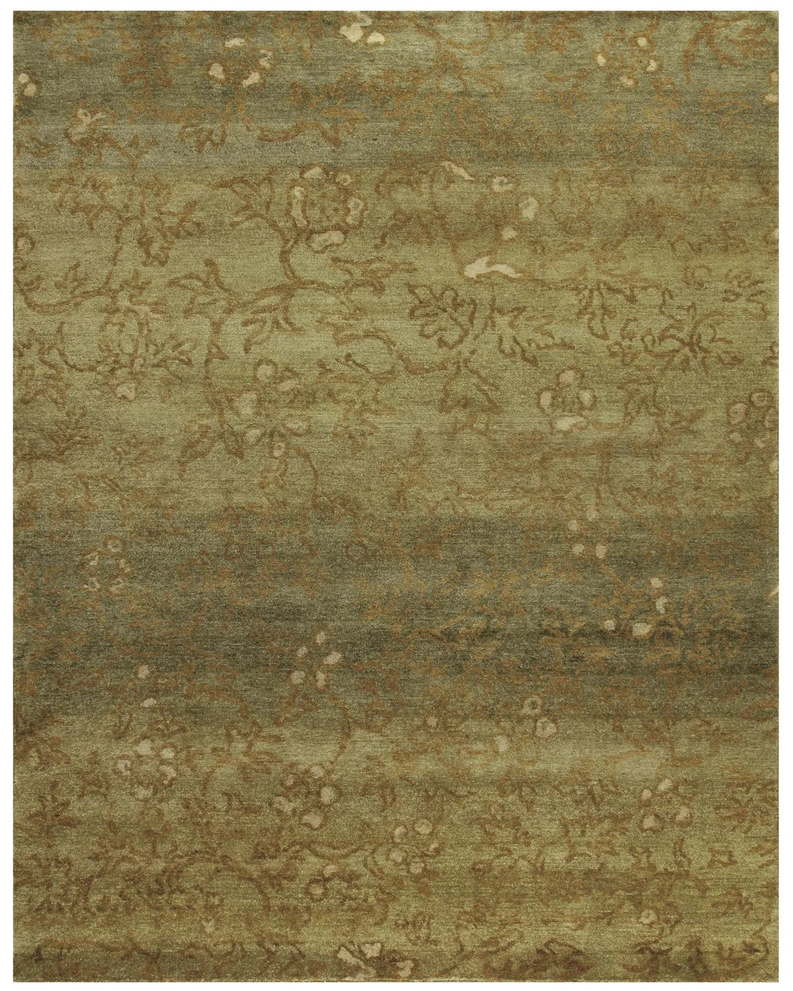 5' X 8' Green Tan And Yellow Wool Floral Hand Knotted Area Rug Homeroots Home Decor