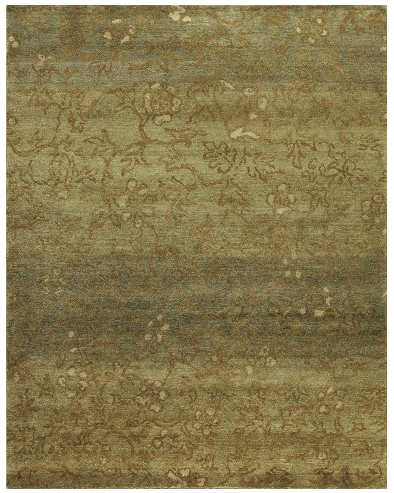 5' X 8' Green Tan And Yellow Wool Floral Hand Knotted Area Rug Homeroots Home Decor