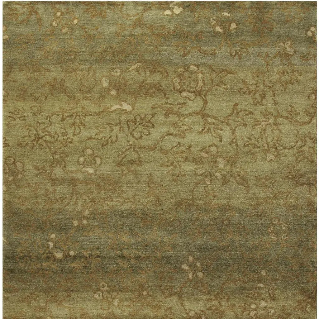 5' X 8' Green Tan And Yellow Wool Floral Hand Knotted Area Rug Homeroots Home Decor