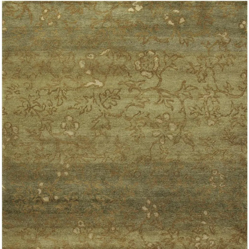 5' X 8' Green Tan And Yellow Wool Floral Hand Knotted Area Rug Homeroots Home Decor