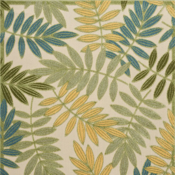 5' X 8' Green Yellow And Blue Palm Leaf Indoor Outdoor Area Rug Homeroots Outdoor