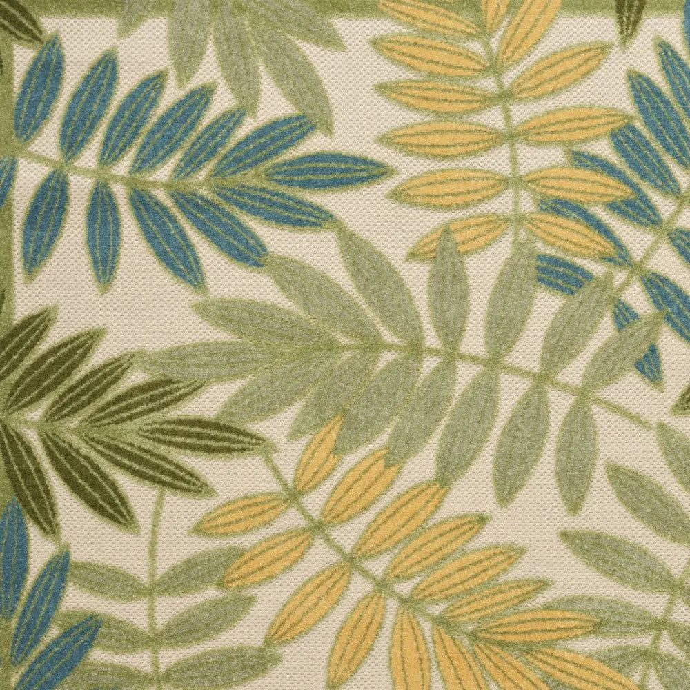 5' X 8' Green Yellow And Blue Palm Leaf Indoor Outdoor Area Rug Homeroots Outdoor