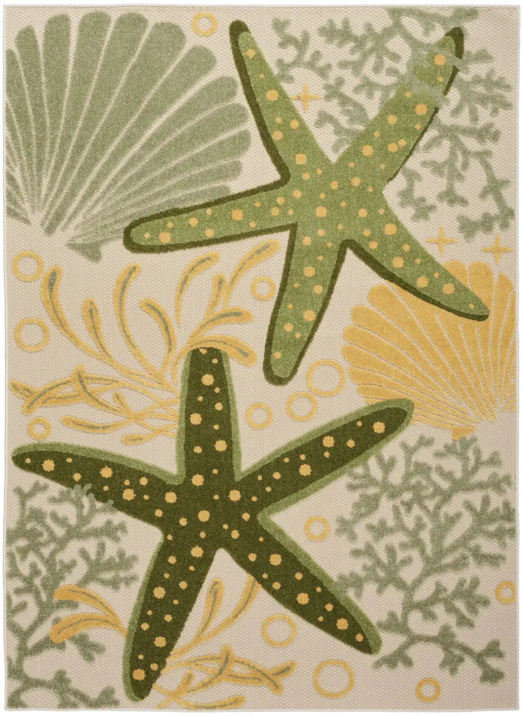 5' X 8' Green Yellow And Blue Starfish Indoor Outdoor Area Rug Homeroots Outdoor