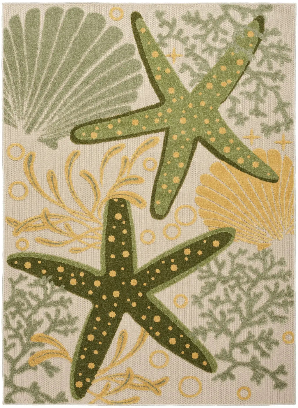 5' X 8' Green Yellow And Blue Starfish Indoor Outdoor Area Rug Homeroots Outdoor