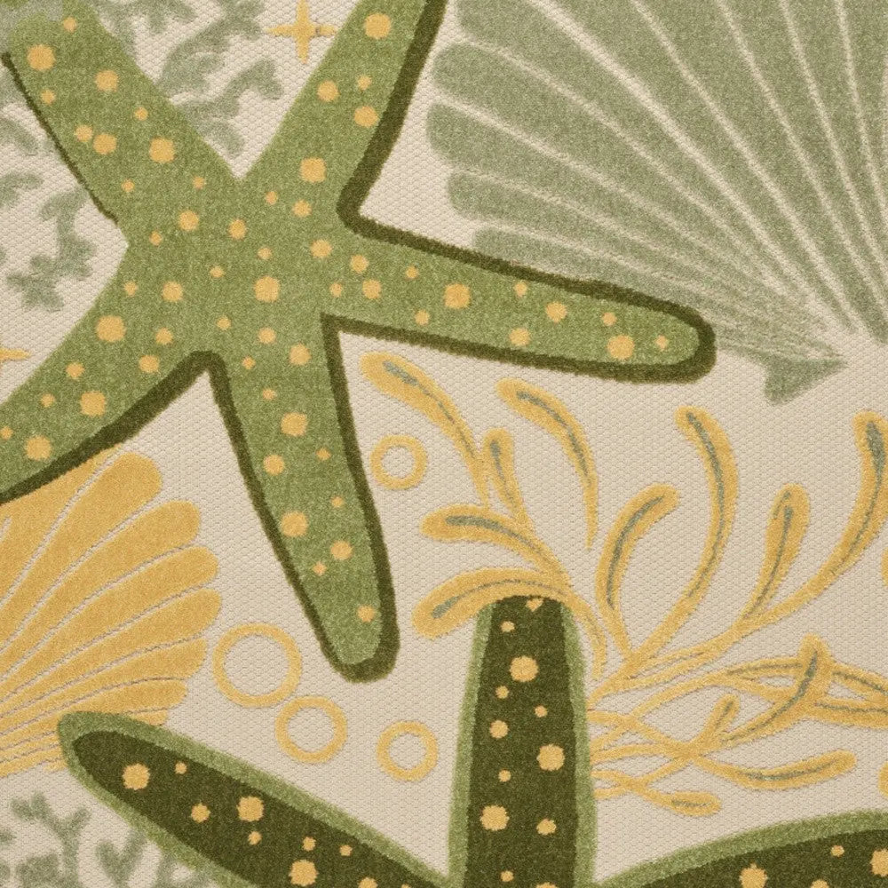 5' X 8' Green Yellow And Blue Starfish Indoor Outdoor Area Rug Homeroots Outdoor