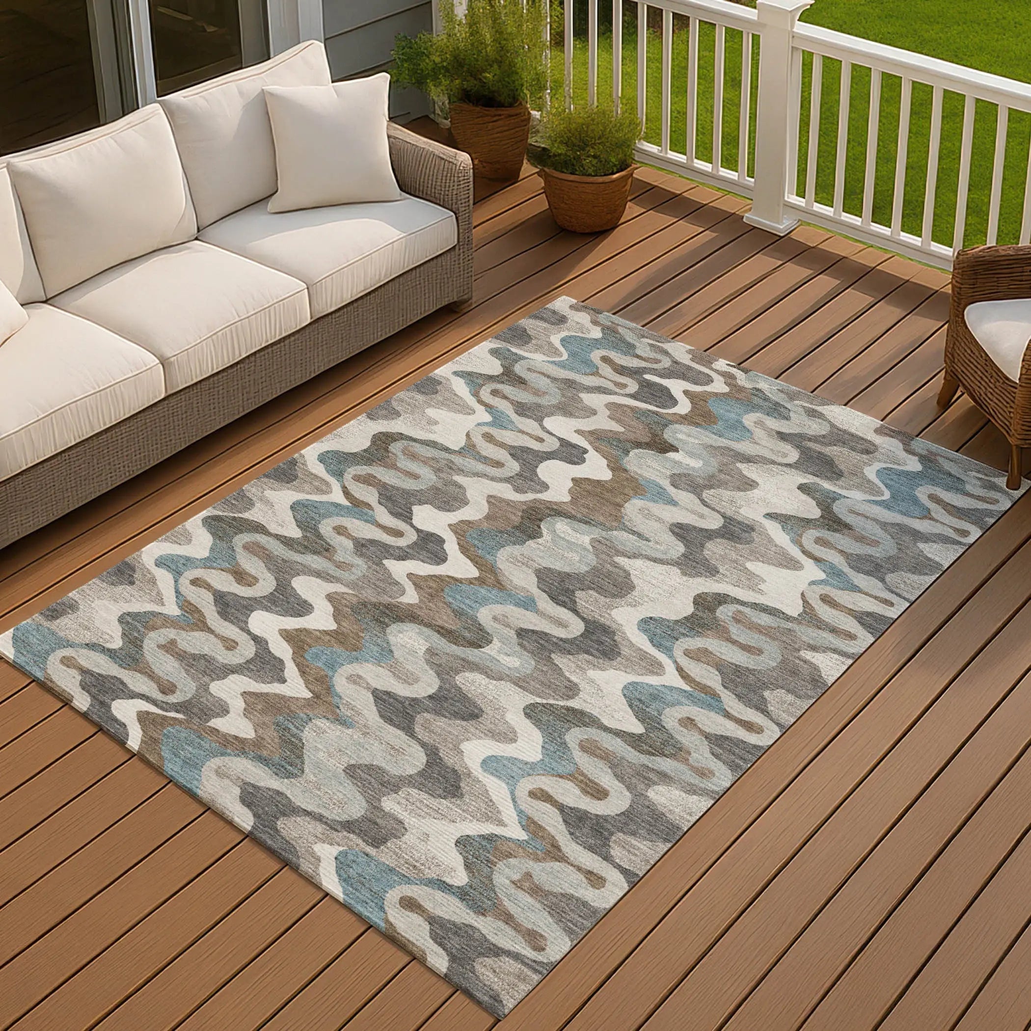 5' X 8' Ivory And Beige Abstract Washable Indoor Outdoor Area Rug Homeroots Outdoor