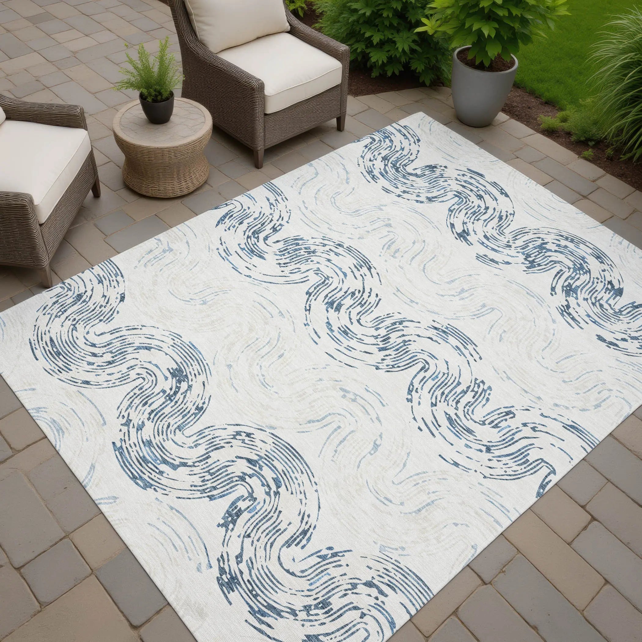 5' X 8' Ivory And Beige Abstract Washable Indoor Outdoor Area Rug Homeroots Outdoor